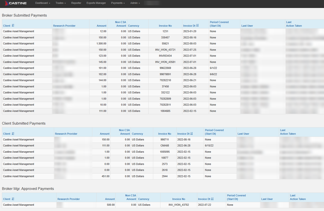 Castine Virtual: broker-submitted, client-submitted and approved research payments